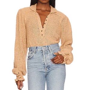 Free People Snowdrift Pullover in Camel Knit Sweater